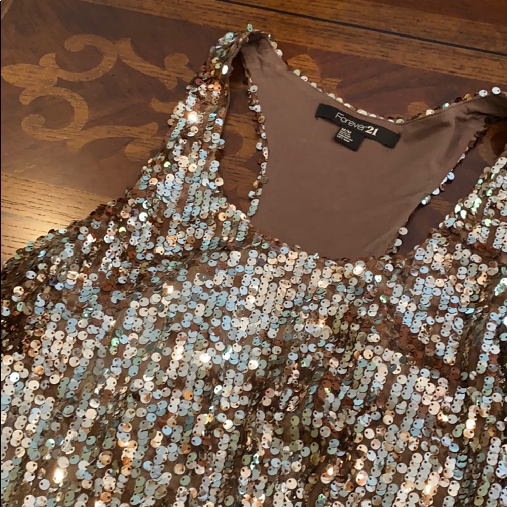 Forever 21 Sequin Racerback Tank Brown Silver